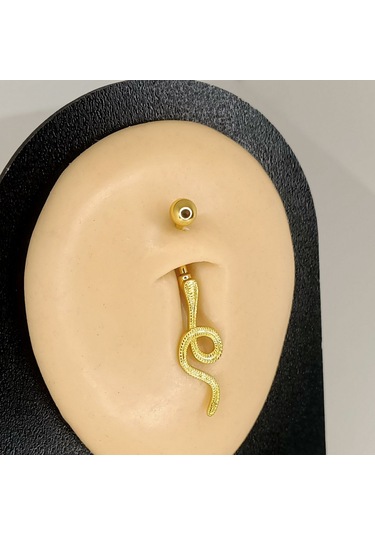 Aya Tasarım Gold Renkli Yılan Göbek Piercing Altın