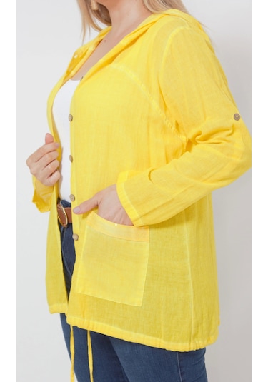 Moda Berray B027 Cebi Pullu Kapüşonlu Gömlek Sarı Sarı