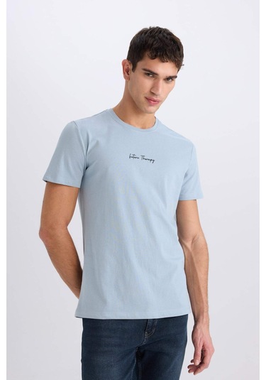 DeFacto %100 Pamuk Slim Fit Dar Kesim Bisiklet Yaka Baskılı Kısa Kollu Tişört X3932AZ25SMBE524