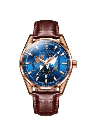Olevs 9926 Kabartmalı Toprak Kadranlı Erkek Kuvars Saat Kahverengi