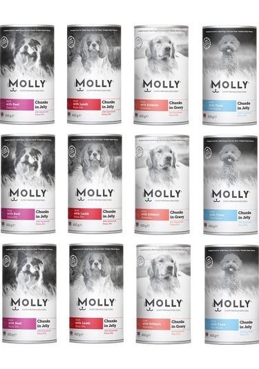 Molly 4 Çeşit Karma Köpek Konservesi 400 G X 12 Adet