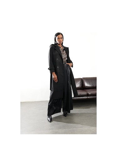 Siyah Kruvaze Kaşe Palto D99618 Siyah