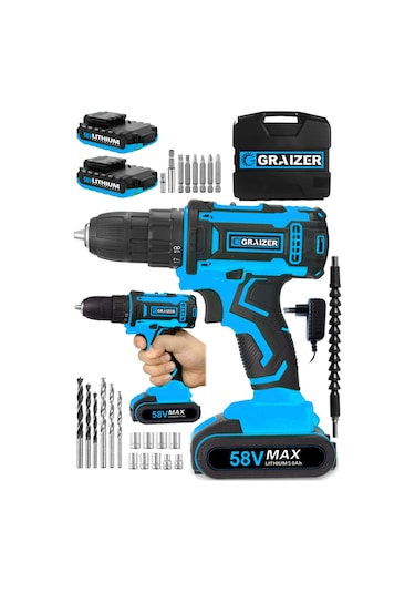 Graizer Cooper 58 V 5 Ah Darbeli Sjs Çift Metal Şanzuman Çift Akülü Vidalama Matkap