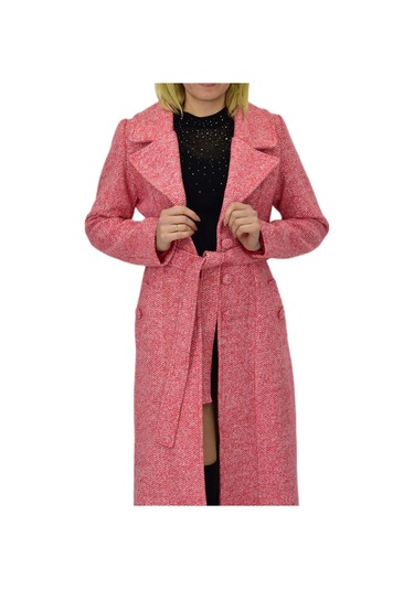 Kadın Pıtırcık Uzun Kaşe Kaban Bgl-st04121 Nar Çiçeği