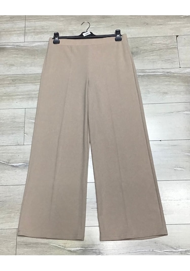 Scuba Beli Lastikli Bedenli Büyük Beden Bol Paça Panolont-inci Krem