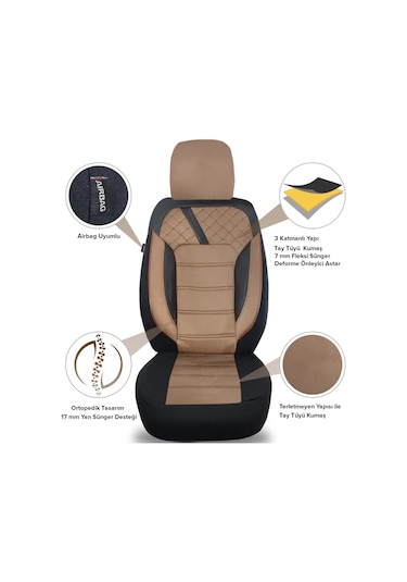 Pandami Oto Koltuk Kılıfı, Tam Set, Tay Tüyü / Taba