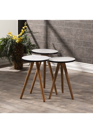 Zigon Sehpa 3 Lü Ahşap Torna Ayak 5 Renk Seçeneği