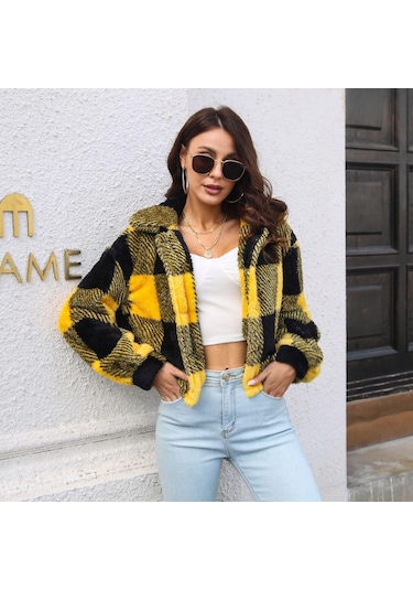 Sonbahar Ve Kış Kadın Ceketi Ceket Ekose Çift Taraflı Kadife Ceket Fener Kol Gevşek Uzun Kollu Kısa Ceket Siyah Sonbahar Ve Kış Kadın Ceketi Ceket Ekose Çift Taraflı Kadife Ceket Fener Kol Gevşek Uzun Kollu Kısa Ceket Siyah