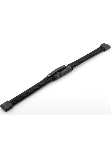 Erkek Deri Çelik Bileklik Siyah