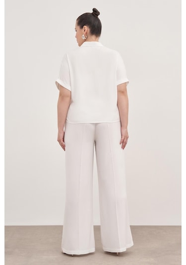 Beli Lastikli Cepli Palazzo Pantolon-1797 Beyaz