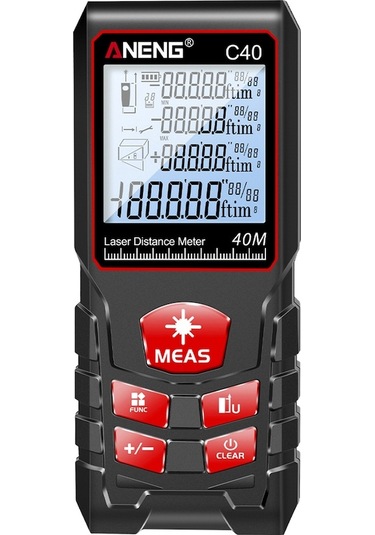 40m Lazer Mesafe Ölçer, Yüksek Hassasiyetli 3mm Entegre Led Ekranlı, Ip54 Su Ve Toz Dayanıklı, Abs Malzeme, Otomatik Kapanma Özelliği