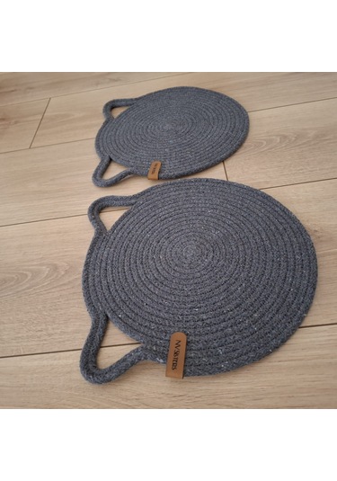 Antrasit Kedi Evcil Hayvan Mama Paspası / Pamuk Ip Hasır Kedi 26