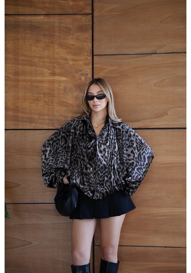 Cemo Leopar Desenli Kısa Kürk Ceket LEOPAR