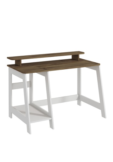Country Ergonomik Çalışma Masası, Modern Bilgisayar Masası - Beyaz/Antik Ceviz