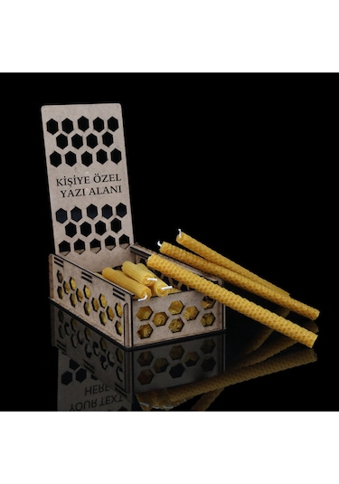 Doğal Balmumu Mum Seti 20 Li 21cm X 1 Cm Kişiye Özel Ahşap Kutulu - %100 Doğal