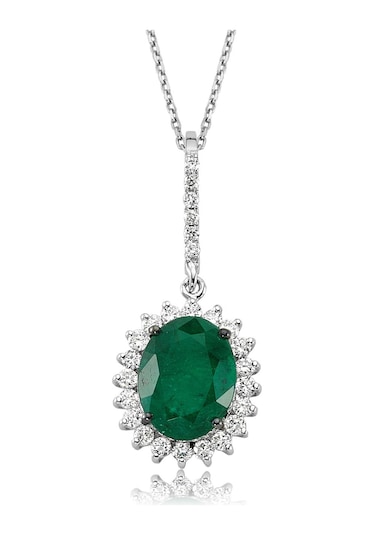 Pırlantalı Oval Zümrüt Anturaj Kolye N11.2340