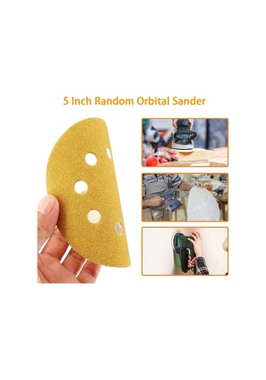 Sones 100 Adet / Kutu 5 İnç 8 Delikli Yuvarlak Disk Zımpara Kağıdı 125mm Sarı Kum Floklama Kağıdı, Kum: P80