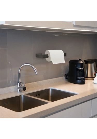 Metal Siyah Model Yapışkanlı Vidalı Uzun Havlu Kağıt Asacağı Peçetelik Diğer