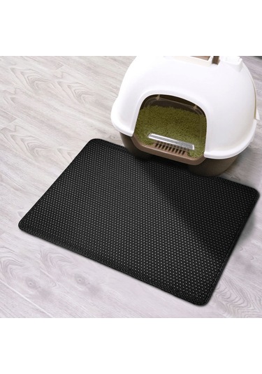 Geeroyoo Eva Çift Katmanlı Kedi Kumu Matı - Kaymaz Tabanlı, Su Geçirmez, Kolay Temizlenebilir, 45x60cm Siyah