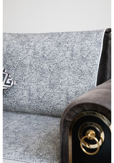 Merlin Pamuklu Saçaklı Koltuk - Çekyat Örtüsü 170x220 - Gri Gri