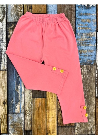 Kız Çocuk Tayt/ Somon Kapri Tayt/ Düğme Detaylı /kapri Somon