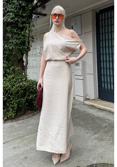 Madmext Madmext Taş Rengi Düşük Omuz Elbise Mg2349 Taş Rengi Taş