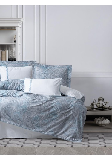 Çift Kişilik Elit Saten Nev Takımı Stilla Mavi - Blba-455961 Renkli