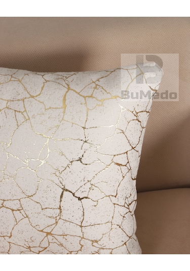 Soho Kumaş Altın Varak Desenli Dekoratif 4'lü Kırlent Yastık Kılıfı Seti - 42 X 42 Cm Krem