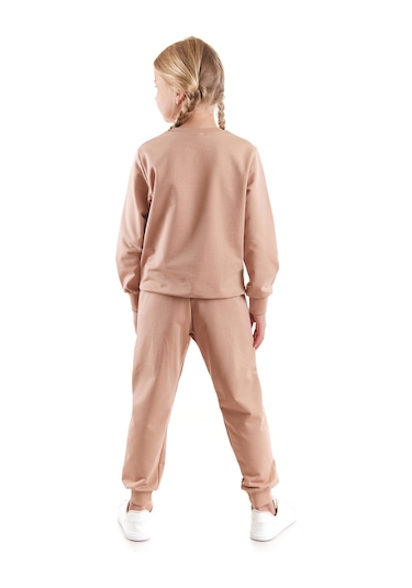 Ahengim Kız Çocuk Back To School Pamuklu Trend Eşofman Takımı Ak2529 Kahverengi