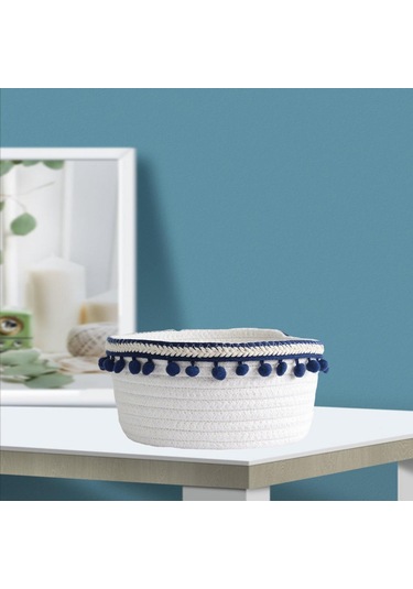 Suntek Güzel Yumuşak Depolama Sepeti Dokuma Pamuk İpliği Yün Lacivert Peluş Top Lacivert