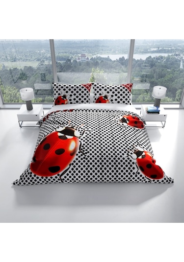 Cattleya Ladybug 3D Pamuk Saten Çift Kişilik Nevresim Takımı Çok Renkli