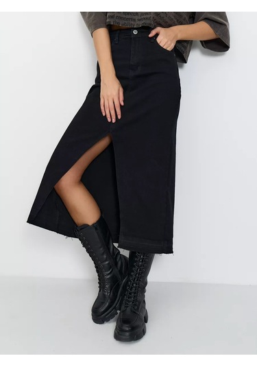 Itsbasic Brandmania Yırtmaçlı Kot Etek 161327143 Siyah