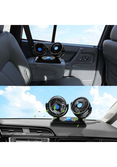 Huxın Hx-t303 6.5w 360 Derece Ayarlanabilir Dönüşlü İki Kafalı Düşük Gürültülü Mini Elektrikli Araba Fanı, Dc12v