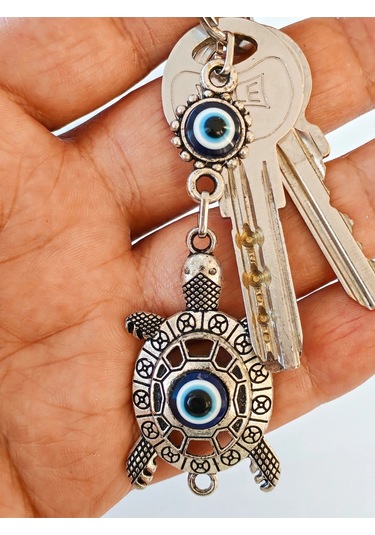 Moncuk Design Nazar Boncuklu Kaplumbağa Metal Anahtarlık