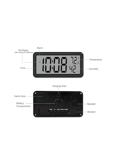 Xurunkeji Dijital Çalar Saat, Masa Saati, Pil İle Çalışan Lcd Elektronik Saat Dekorasyonları Yatak Odası Mutfak Ofis - Siyah