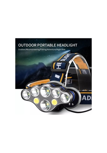 PS-888 Güçlü USB Şarj Edilebilir Profesyonel 8 Modlu 6000 Lümen 8 LED Su Geçirmez Kafa Lambası Siyah