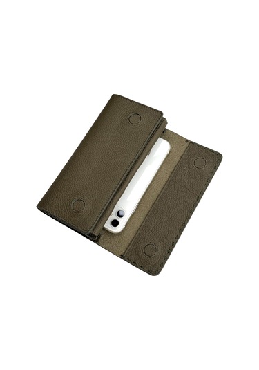 Haki Yeşil %100 Hakiki Deri Dikiş Detaylı Gizli Mıknatıslı Kapaklı Özel Tasarım Kadın Cüzdan Portföy Haki