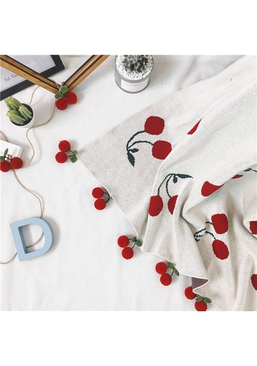 Sones Çocuk Çilek Örgü Pamuklu Battaniye Ölçü: 100 X 130cm Beyaz
