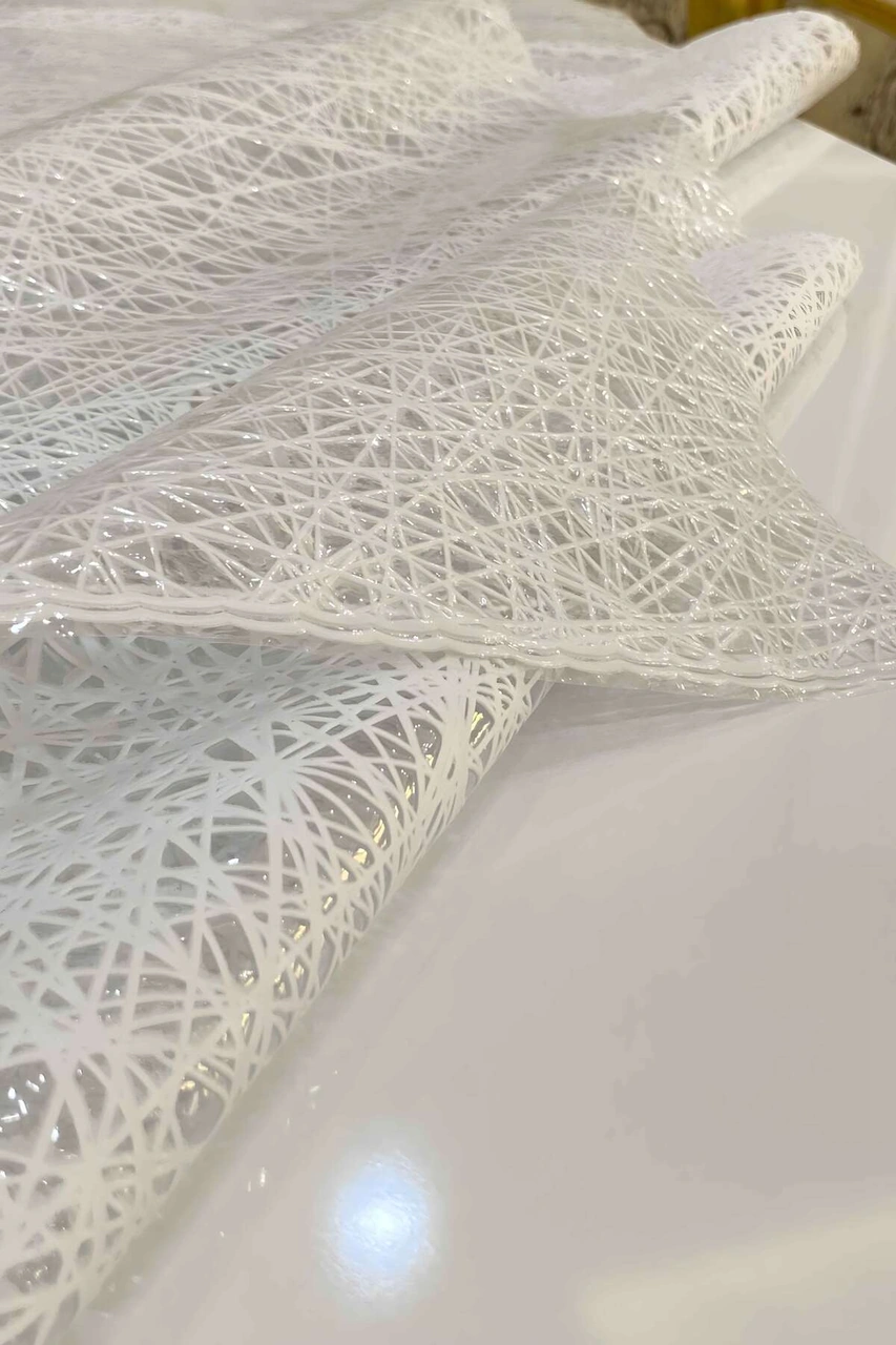 Rona Home Şeffaf Hasır Lüx Pvc Kaplamalı Masa Örtüsü Silinebilir, Su Geçirmez, Beyaz Bej Muşamba Beyaz