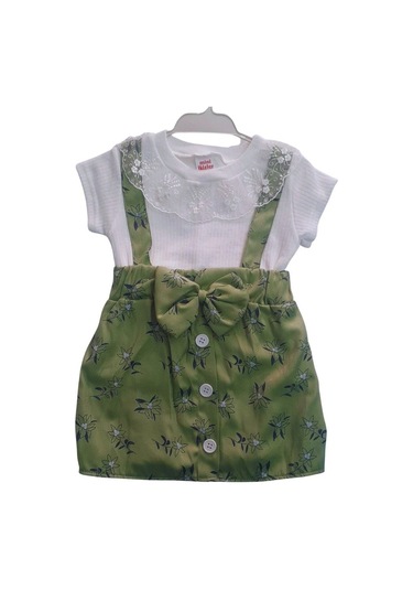 Mini İkizler Yaka Dantel Çiçekli Kız Çocuk Elbise 001