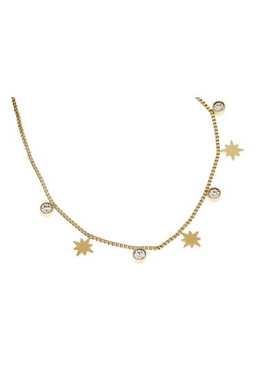 Kadın Yıldız Ve Tektaş Model Gold Renk Çelik Halhal