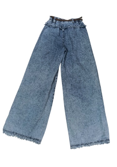 Kız Çocuk Beli Lastikli Çıtçıt Detaylı Cepli Palazzo Model Mevsimlik Mavi Kot Pantolon Açık Mavi