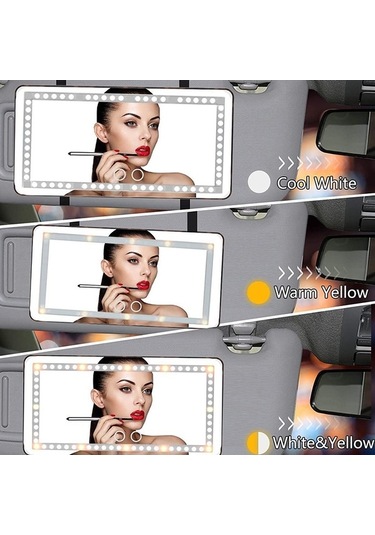 Pazly Araba Güneşlik Ayna Usb Şarj Edilebilir Kozmetik Makyaj Aynası 3 Işık Modlu Dokunmatik Ekran - Beyaz, Renk: Mavi