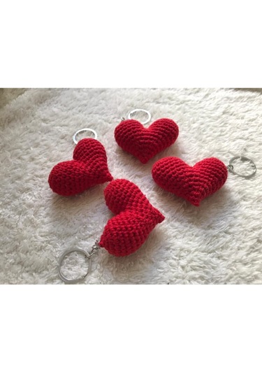 Anahtarlık Örgü Anahtarlık Kalpli El Örgüsü Anahtarlık Kırmızı