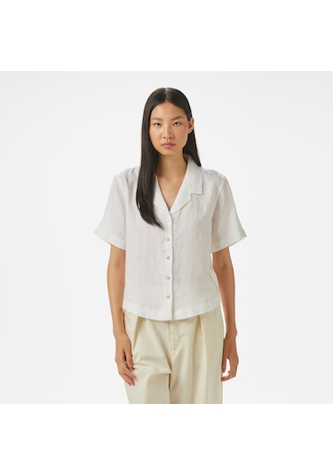 Nautica Kadın Beyaz Regular Fit Keten Gömlek Düz 55w052t Beyaz