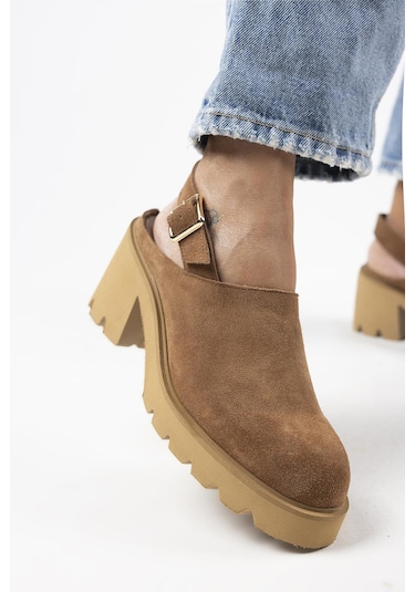 Manijero Carleen Kadın Hakiki Deri Sabo Kemerli Taba Sandalet 001