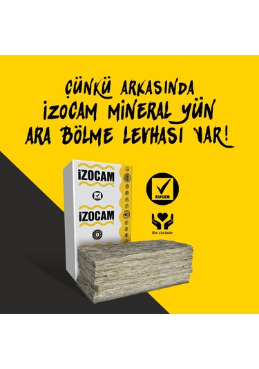 İzocam Mineral Yün Ara Bölme Levhası 80x 600x1200 Mm 7,2 M2
