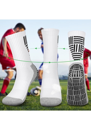 Neevoyu 3 Çift Nefes Alabilir Futbol Çorapları - Kaymayan Tabanlı Erkek Spor Çorapları Beyaz