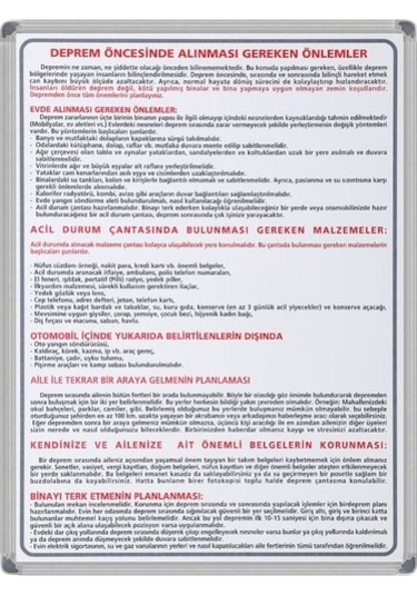 50X70 Deprem Öncesi Talimat Panosu