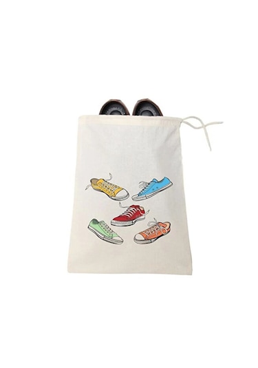 Ayakkabı Terlik Torbası 30 X 37 Cm., 2 Adet, Ham Doğal Bez Kumaş Çok Renkli